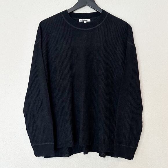 Madewell Sweater Womens Ribbed Alpaca-Blend Crewneck‎ Black Oversized M NEW - Picture 2 of 10